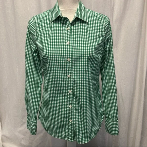 J. Crew Stretch Perfect Green Checkered Fitted Long Sleeve Shirt - Picture 1 of 7